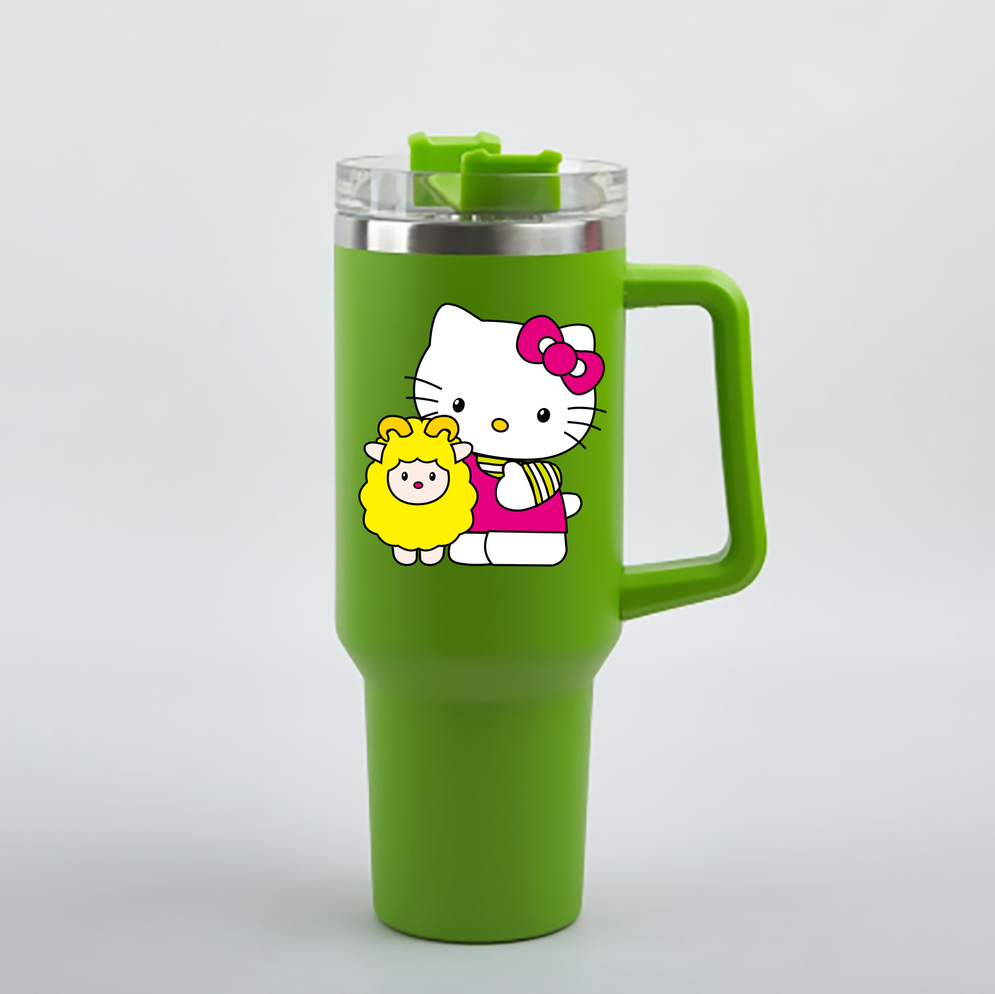 （画像用） Hello Kitty ハローキティ 1200mL車用タンブラー - クリスタルステッカー（プラスチックストロー付き）